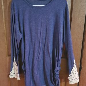 Elegant Blue Long Sleeve Top with Lace Accents